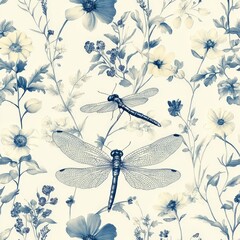 Elegant botanical illustration featuring detailed insects and flowers
