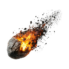 Burned Fiery meteorite falling from air isolated on transparent background