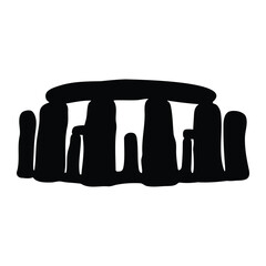 Stonehenge monument vector icon. Ancient megalithic site in England. Prehistoric landmark and archeological symbol. Black silhouette isolated on white background.