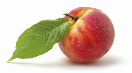 Fresh Peach with Leaf Isolated on White Background for Food Photography