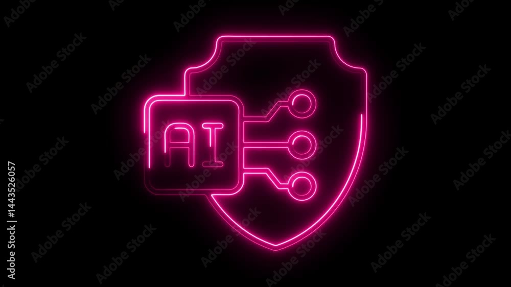Poster neon ai shield security protection technology background animation security system concept with arti
