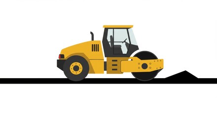 Fototapeta premium Modern flat graphic art of a road roller compacting asphalt on white background