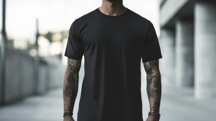 A person wearing a black shirt and pants, suitable for formal or casual occasions