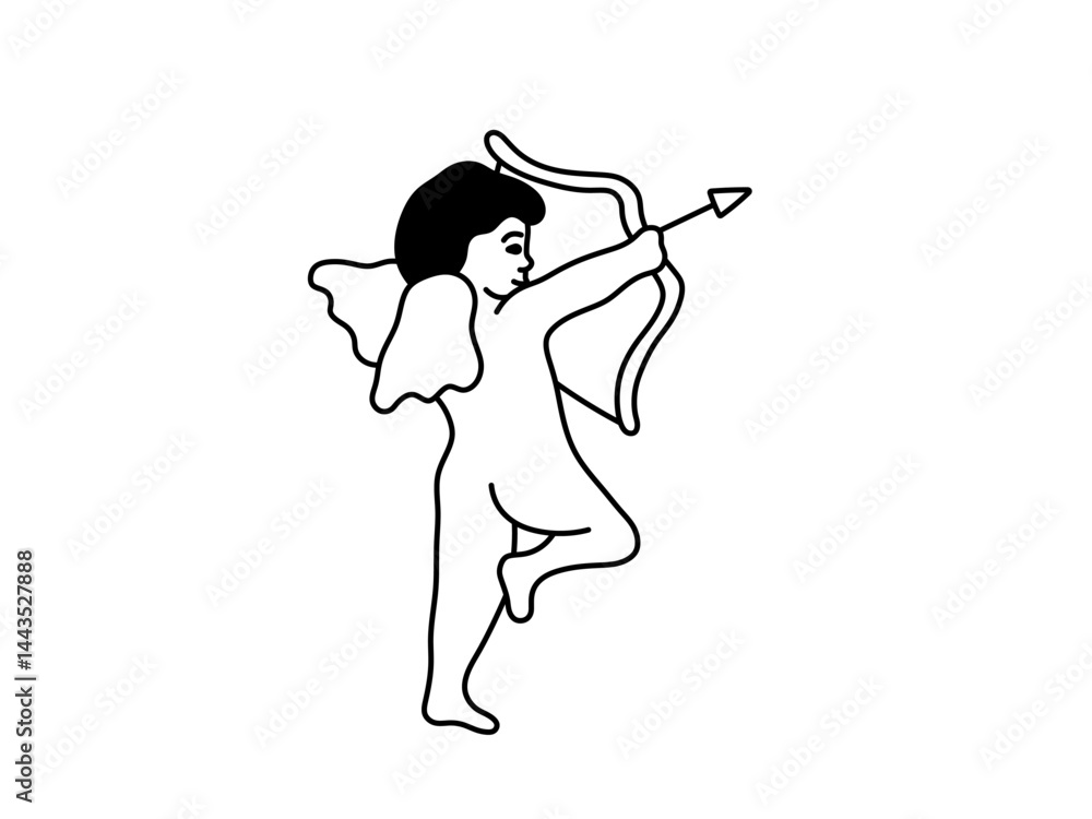 Poster vector isolated one single simple minimal angel cupid with bow and arrow colorless black and white c