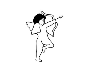 Obraz premium Vector isolated one single simple minimal angel cupid with bow and arrow colorless black and white contour line easy drawing