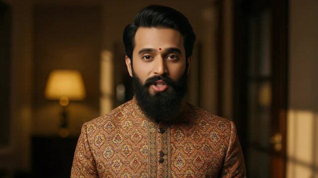 Portrait of a Handsome Man in Traditional Indian Attire