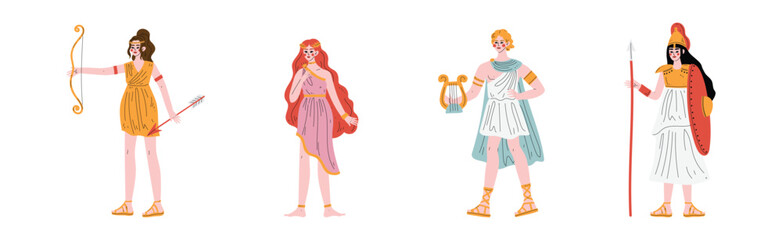 Greek Gods of Pantheon and Mythological Ancient Deity Vector Set