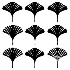 Minimal Ginkgo Leaves set Black Silhouette 

