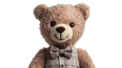 Obraz premium A teddy bear wearing a vest and bow tie against a white background