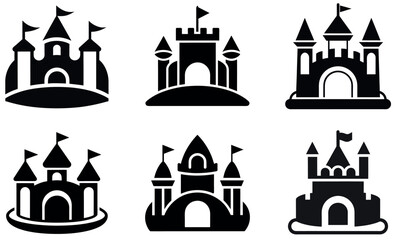 Fototapeta premium black and white silhouettes of inflatable castles icon set design