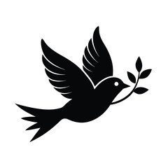 Obraz premium Bird in Motion with Branch Silhouette Vector