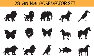 Obraz premium Animal Pose Silhouettes Vector Collection 