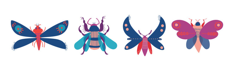 Small Garden Insect with Legs and Antennae Vector Set