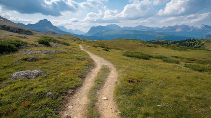 Fototapeta premium Scenic Green Mountain Trails – Nature's Serene Pathways