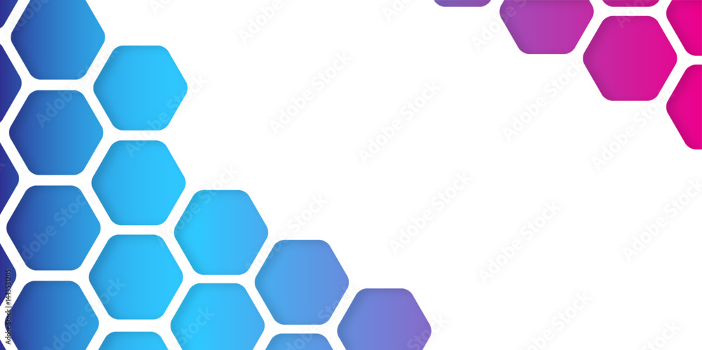 Poster abstract modern hexagonal gradient background. blue to pink abstract tech design. colorful technolog