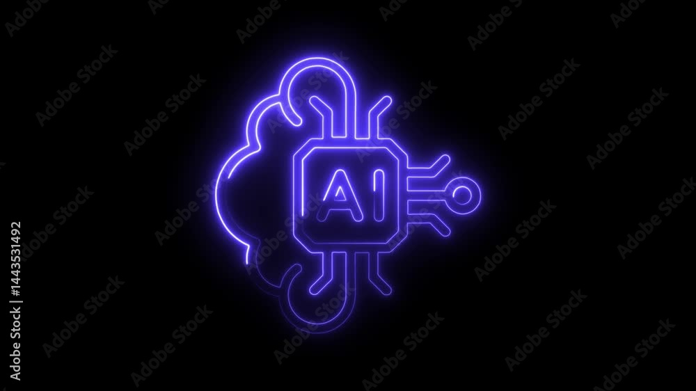 Poster glowing neon artificial intelligence and cloud computing concept