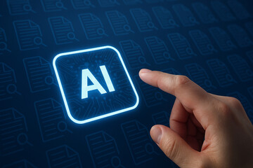 Human Finger Touching AI Icon on Digital Interface