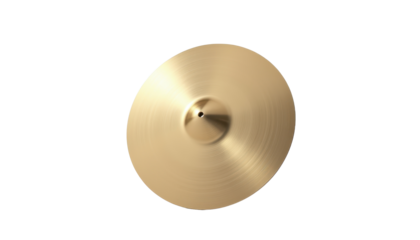 a shiny cymbal standing alone on a bright white background