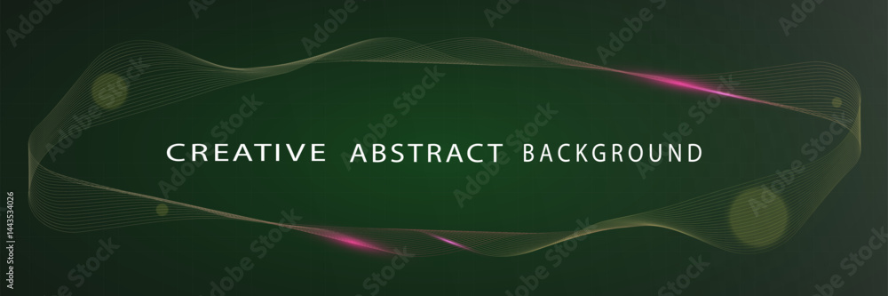 Aufkleber bland creative template mockup with abstract smooth lines, glowing waves, and dark green gradient ba