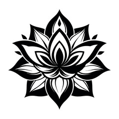Black and white abstract floral vector design with lotus and plant elements, perfect for nature-inspired decoration and tattoo art