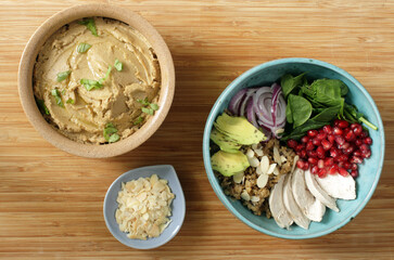 Vegetable bowl with chicken. Healthy eating concept.

