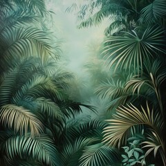 Vibrant green fern leaves create a tropical nature background, perfect for a holiday or winter forest frame