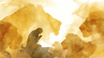 Obraz premium Deconstructed watercolor of Daniel in the Lions' Den, minimalist artwork. 