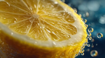 Juicy Lemon Slice: A Vibrant, Water-Drenched Close-Up
