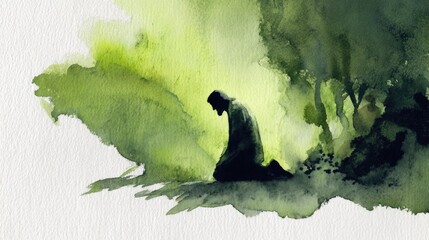 Deconstructed Watercolor Scene Gethsemane With