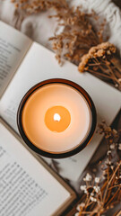 Top-Down View of a Luxury Candle Just Lit