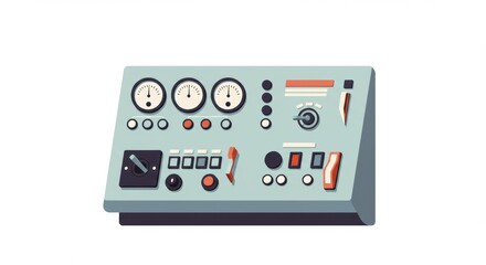 Fototapeta premium Stylized minimalist factory control panel with gauges and switches vector graphic
