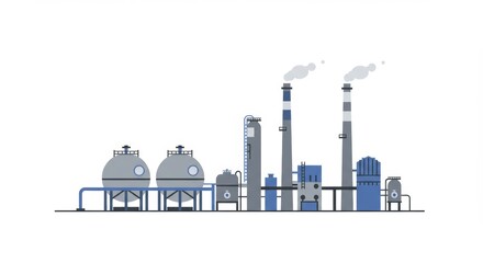 Stylized flat minimalist graphic of a gas processing plant against a white background