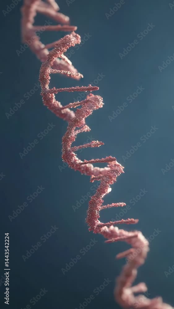 Poster pink dna double helix strand molecule structure visualized on dark blue background with soft diffuse