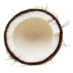 Cut of half coconut isolated on transparent background