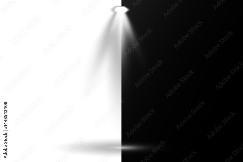 Wall mural overlay effects simulate professional studio illumination. row of spotlights casts intense glow on d