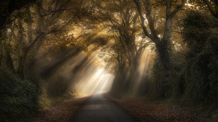 Obraz premium Sunbeams Through Autumn Trees