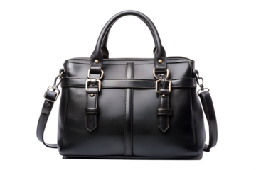 Casual Black Leather Women Bag Isolated on Transparent or White Background, PNG