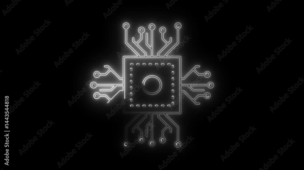 Aufkleber glowing white outline of a microchip on black background tech concept