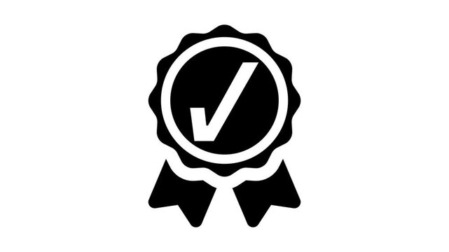 Approval Badge Icon with Check Mark, Ribbon Badge with Check Mark Icon, Success Confirmation Animation
