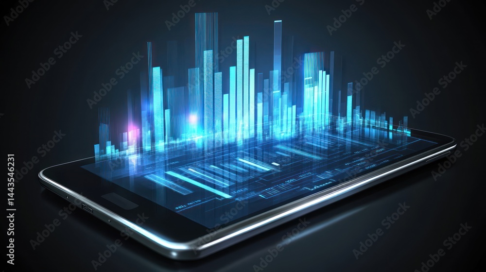 Poster digital financial data display on tablet