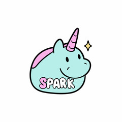 unicorn hoof with stars around, slogan Spark