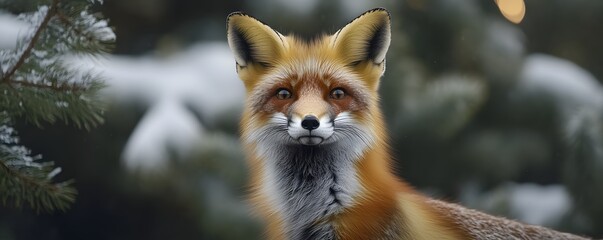 Obraz premium Fox stares intently at the camera in a winter scene