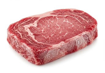 Fototapeta premium Raw ribeye steak with visible marbling isolated on white background