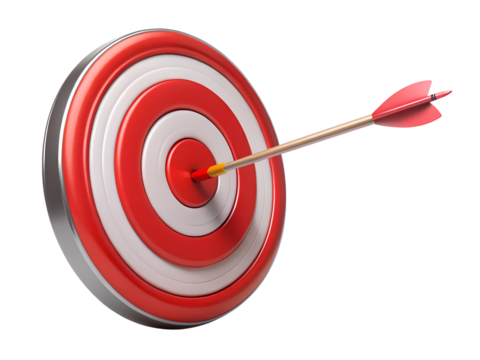 Target with Red Arrow Isolated on Transparent or White Background, PNG