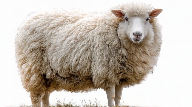 Fluffy White Sheep Standing on Green Grass in Soft Natural Light