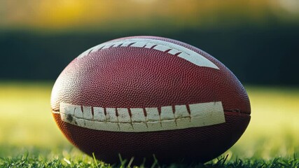 A football sitting on a lush green field, great for sports or outdoor themed images