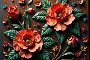 Obraz premium Intricate floral design carved into a wooden face, elegant, wooden