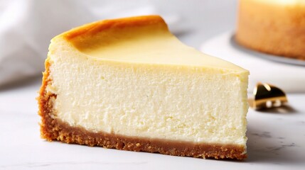 Delicious Slice of Creamy Cheesecake on a White Marble Surface