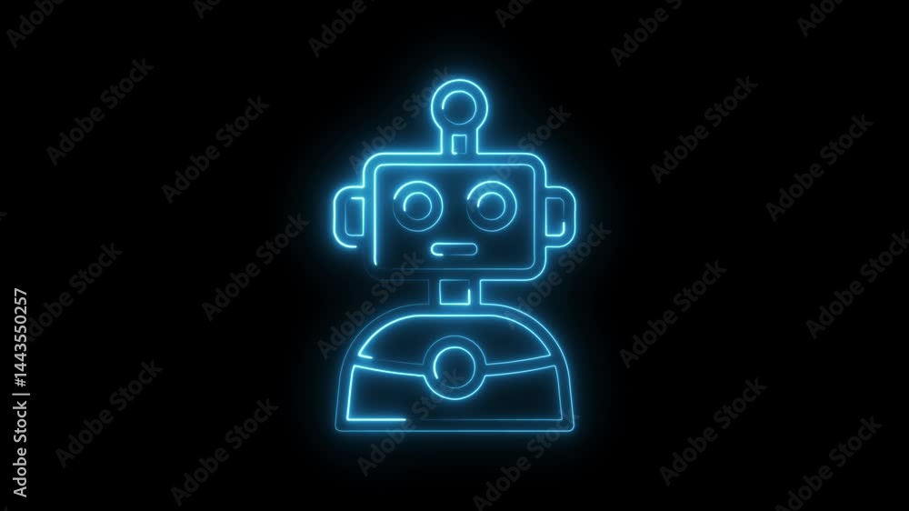 Poster glowing neon robot on black background animation futuristic ai design