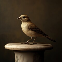 Bird standing gracefully on a marble table with dark backdrop